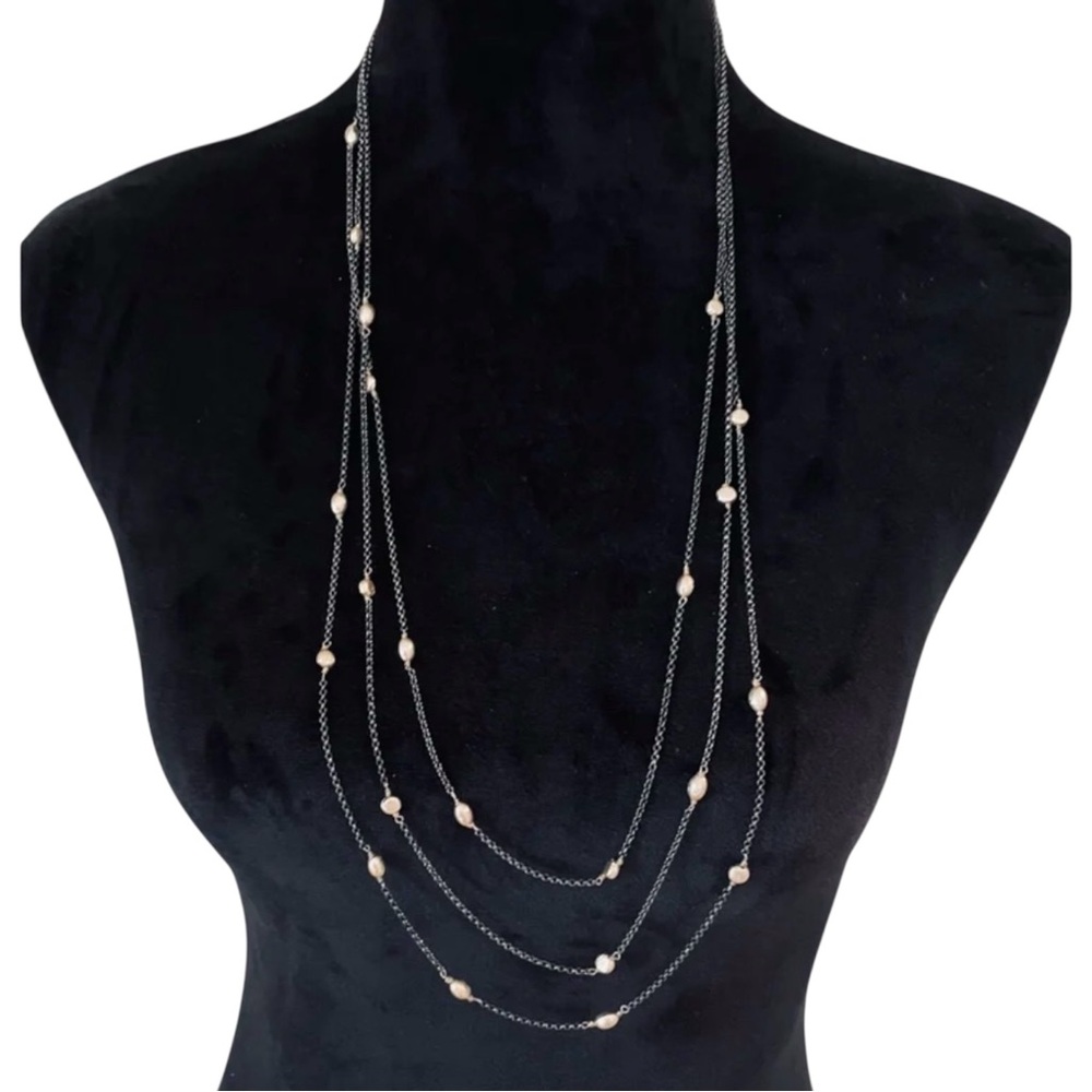 NEW NWT J. Jill Gold Bead and Gunmetal Black Chain Layered Necklace $49 Retail - Picture 3 of 3